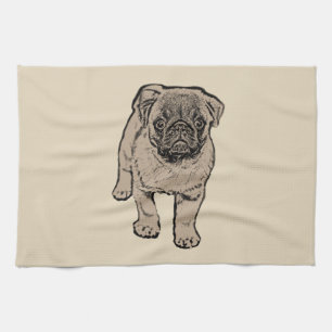 Niedliches Mops-Küchen-Tuch - Beige Küchentuch