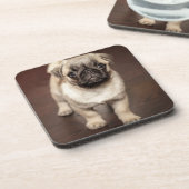 Niedliches Mops-Welpen-Foto Untersetzer (Linke Seite)