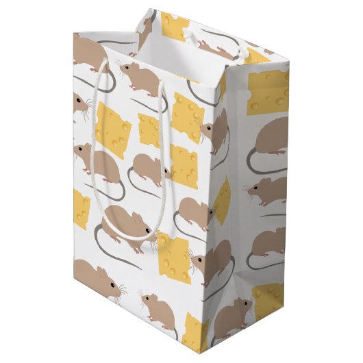 Niedliches Mouse Rodent-Essen Käsemuster Mittlere Geschenktüte (Rückseite Schrägansicht)