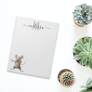 Niedliches Mouse Watercolor Monogram Name Notepad Notizblock