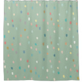 Niedliches Multicolor Dotty-Muster auf Sage Green Duschvorhang (Vorderseite)