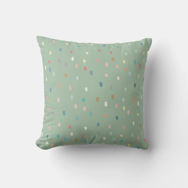 Niedliches Multicolor Dotty-Muster auf Sage Green Kissen (Vorderseite)
