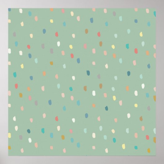 Niedliches Multicolor Dotty-Muster auf Sage Green Poster (Vorne)