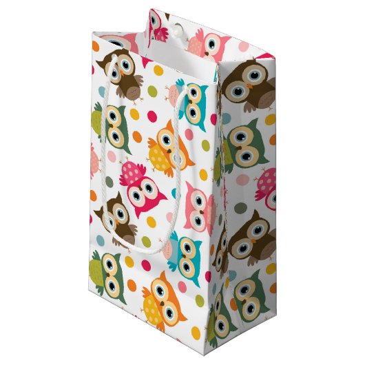 Niedliches Multicolor-Eule-Muster Kleine Geschenktüte (Vorderseite Schrägansicht)