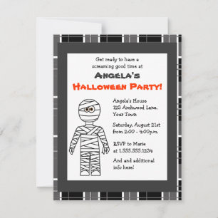 Niedliches Mummy Gray Kariertes Halloween-Party Ei Einladung