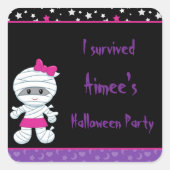 Niedliches Mummy-Halloween-Party "I Survived" Quadratischer Aufkleber (Vorderseite)