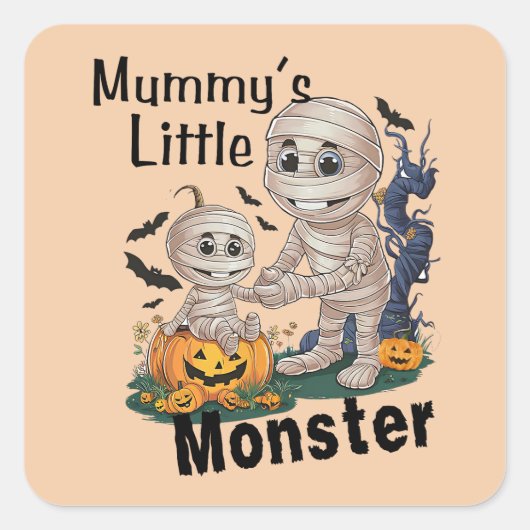 Niedliches Mummy's Little Monster Funny Halloween Quadratischer Aufkleber (Vorderseite)