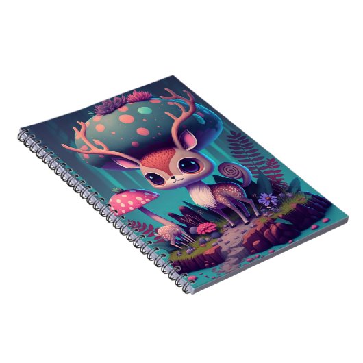 Niedliches Mushroom Deer Fantasy Art Notebook Notizblock (Rechte Seite)