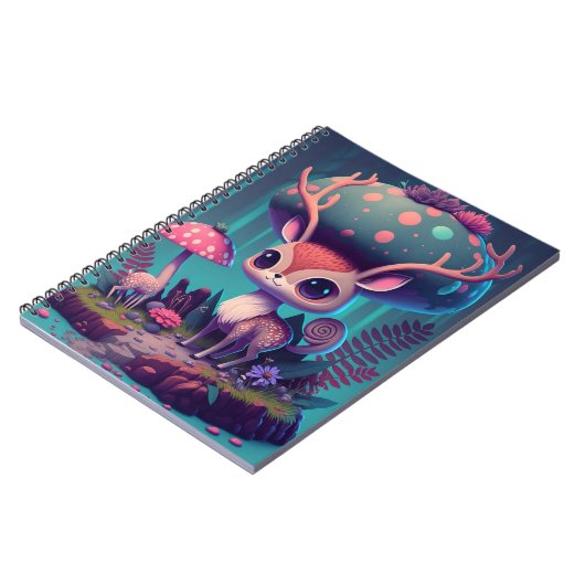 Niedliches Mushroom Deer Fantasy Art Notebook Notizblock (Linke Seite)