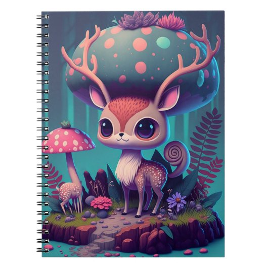 Niedliches Mushroom Deer Fantasy Art Notebook Notizblock (Vorderseite)