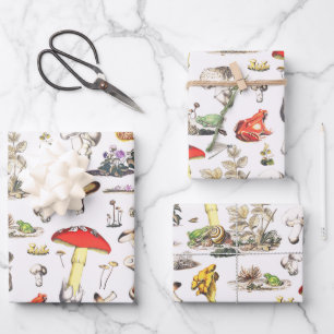 Niedliches Mushroom Frosch Schneckenwaldmuster Geschenkpapier Set