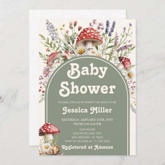 Niedliches Mushroom Wasserfarbe Kinderdusche Einla Einladung (Vorne/Hinten)