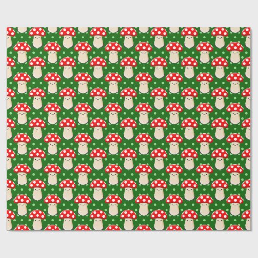 Niedliches Mushroom Zeichne Green Polka Dot Muster Geschenkpapier (Flach)