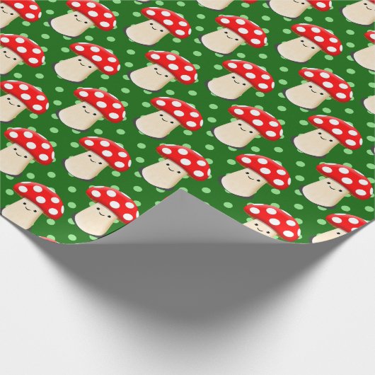 Niedliches Mushroom Zeichne Green Polka Dot Muster Geschenkpapier (Ecke)