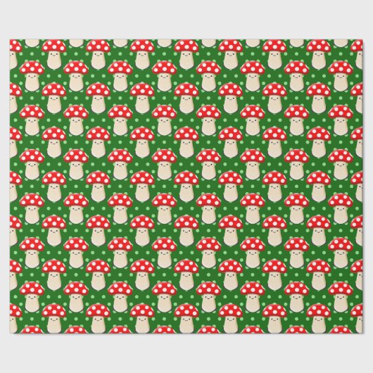 Niedliches Mushroom Zeichne Green Polka Dot Muster Geschenkpapier (Saum)