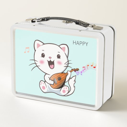 Niedliches Musical White Cat Metal Lunch Box (Rückseite)