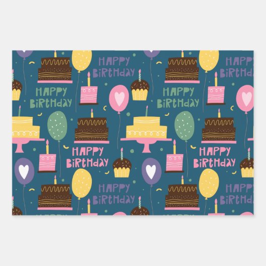 Niedliches Muster der Whimsical Birthday Animals Geschenkpapier Set (Vorderseite 3)