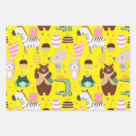Niedliches Muster der Whimsical Birthday Animals Geschenkpapier Set (Vorderseite 2)