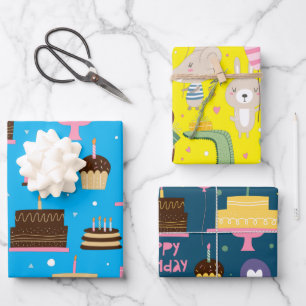 Niedliches Muster der Whimsical Birthday Animals Geschenkpapier Set