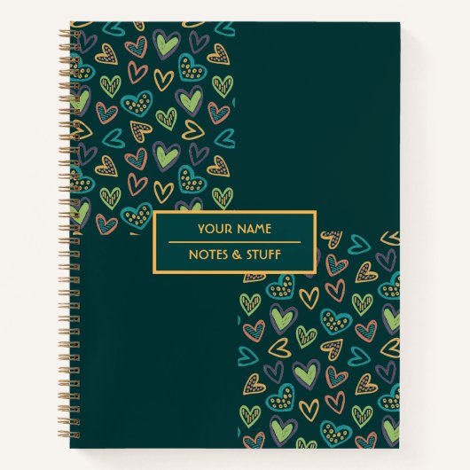 Niedliches Muster - Farbenfrohe Herz-Spiral-Notebo Notizblock (Vorderseite)