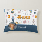 Niedliches Muster Foto und Name Boy Blue Dekokissen (Rückseite)