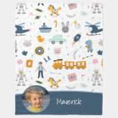 Niedliches Muster Foto und Name Boy Blue Fleecedecke (Vorderseite)