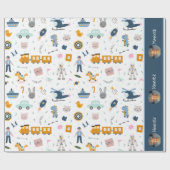 Niedliches Muster Foto und Name Boy Blue Geschenkpapier (Flach)