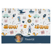 Niedliches Muster Foto und Name Boy Blue Große Geschenktüte (Rückseite)