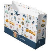 Niedliches Muster Foto und Name Boy Blue Große Geschenktüte (Vorderseite Schrägansicht)