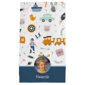 Niedliches Muster Foto und Name Boy Blue Kleine Geschenktüte (Vorderseite)