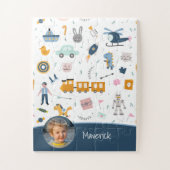 Niedliches Muster Foto und Name Boy Blue Puzzle (Vertikal)