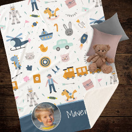 Niedliches Muster Foto und Name Boy Blue Sherpadecke