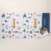 Niedliches Muster Foto und Name Boy Blue Strandtuch (Vorderseite)