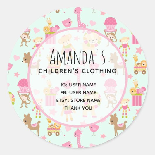 Niedliches Muster für glückliche Tiere und Spielze Runder Aufkleber (Vorderseite)