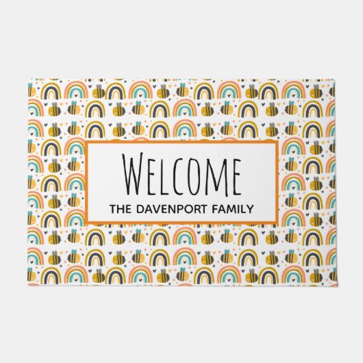 Niedliches Muster für Hummeln und Regenbogen Willk Fußmatte (Vorderseite)