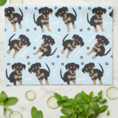 Niedliches Muster für Hundeschleife Blau Geschirrtuch (Gefaltet)