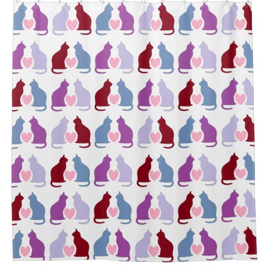 Niedliches Muster für Katzen und Herz Duschvorhang (Vorderseite)