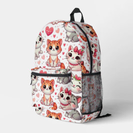 Niedliches Muster für Katzen und Herzen - Rosa und Bedruckter Rucksack