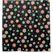 Niedliches Muster für mehrfarbige Blume auf schwar Duschvorhang (Vorderseite)