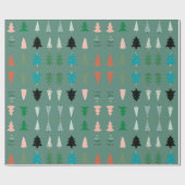 Niedliches Muster, grüner Hintergrund Weihnachtsbä Geschenkpapier (Flach)