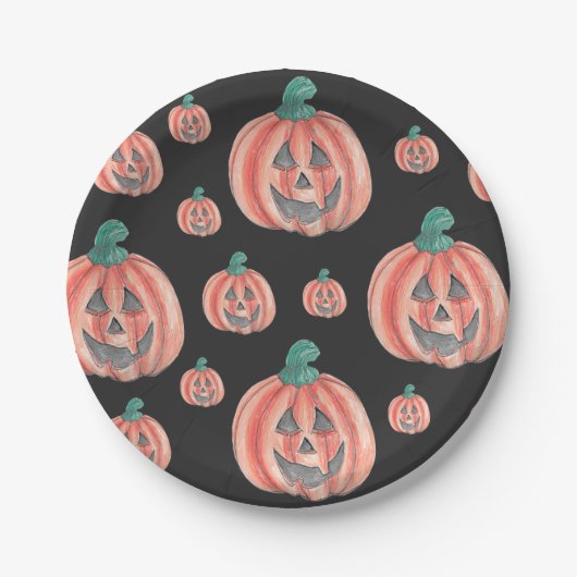 Niedliches Muster Halloween Pumpkin Jack-O-Lantern Pappteller (Vorderseite)