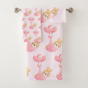 Niedliches Muster mit Baby Bunny im Herzen Badhandtuch Set