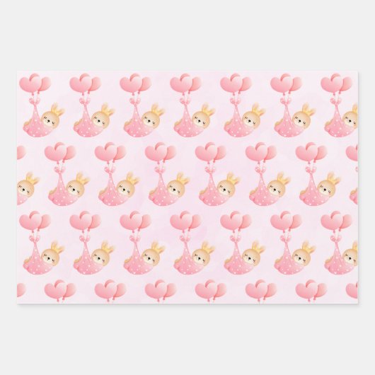 Niedliches Muster mit Baby Bunny im Herzen Geschenkpapier Set (Vorderseite 3)