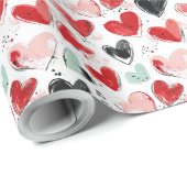 niedliches Muster mit gemalten Herzen Aquarell Geschenkpapier (Rolleneckpunkt)
