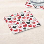 niedliches Muster mit gemalten Herzen Aquarell Rechteckiger Pappuntersetzer (angewinkelt)