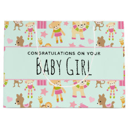 Niedliches Muster mit glücklichen Tieren & Kinderm Große Geschenktüte