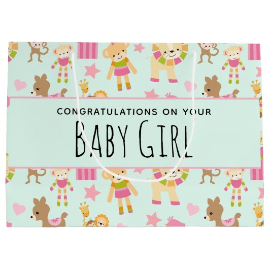 Niedliches Muster mit glücklichen Tieren & Kinderm Große Geschenktüte (Rückseite)