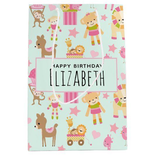 Niedliches Muster mit glücklichen Tieren & Spielze Mittlere Geschenktüte (Vorderseite)