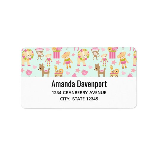 Niedliches Muster mit glücklichen Tieren und Spiel Adressaufkleber (Vorne)