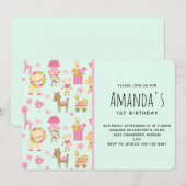 Niedliches Muster mit glücklichen Tieren und Spiel Einladung (Vorne/Hinten)